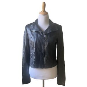 Kimberly Ovitz Black Cropped Moto Leather Jacket Size 8